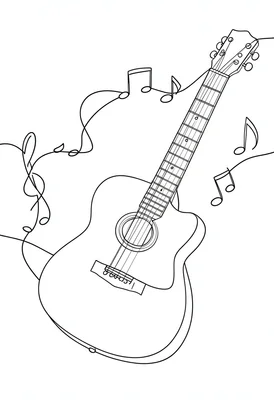 Guitar and notes continuous line