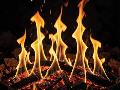 Flame tongues multiple rising in unison
