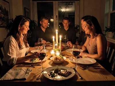 Dinner table by candlelight