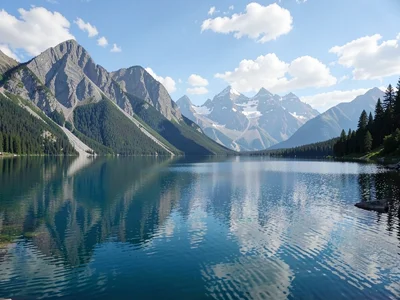 Lake and mountains pan