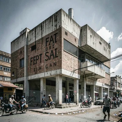 Post-industrial Johannesburg brutalism with harsh flash, Johannesburg Art Galler
