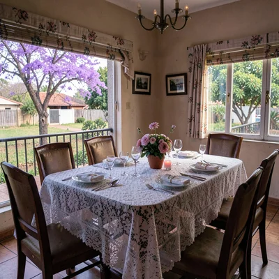 Jacaranda season purple light in suburban Harare, Zimbabwe, Greystone Park dinin