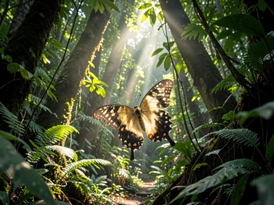 Butterfly wing catching light in gap clearing
