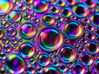 Oil on water surface with LED strip underneath cycling colors, oil cells acting 