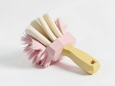 Bristled dusty-pink lowpoly paint brush with cream bristles and a chunky butter-