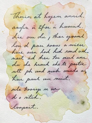 Emulsion transfer of a handwritten letter pulled onto watercolor paper, words be