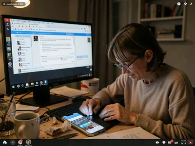 Person in video call with camera off, actually browsing their phone below frame