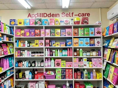 Beauty products arrangement, colorful packaging promises, the affordable self-ca