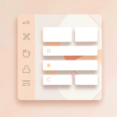 Flat clean onboarding-flow UI on a soft peach surface, sidebar with abstract gly