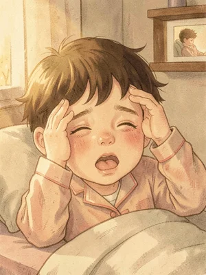 Sleepy child yawning