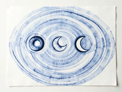 Venus phases shown as four sequential ink impressions from full to crescent on a