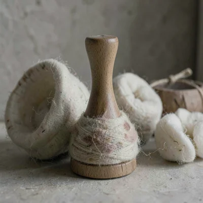 Raw wool on spindle