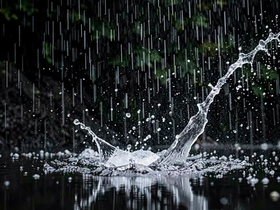 Rain streaks visible against dark background