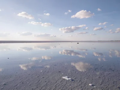 Perfect sky reflection on thin water layer