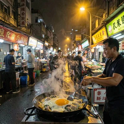 Oyster omelette making