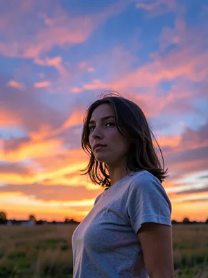 Figure against sunset sky