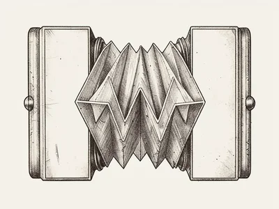 Cross-section of an old camera bellows, accordion folds rendered as zigzag fan b