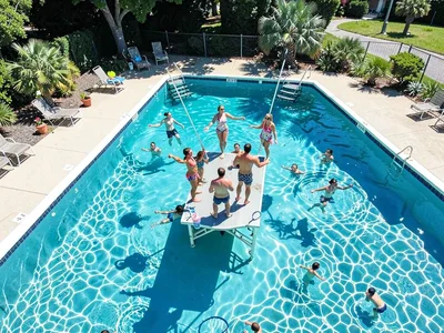 Pool party from above the diving board