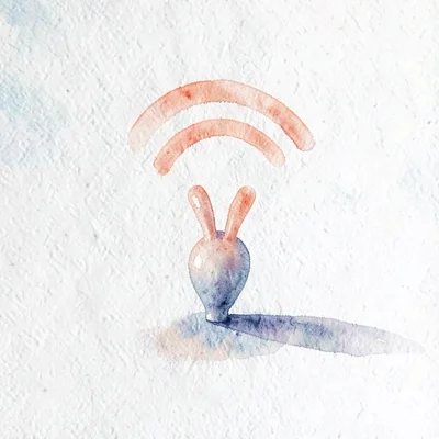 small abstract antenna-shape emitting three coral pulse-arcs upward, soft long s