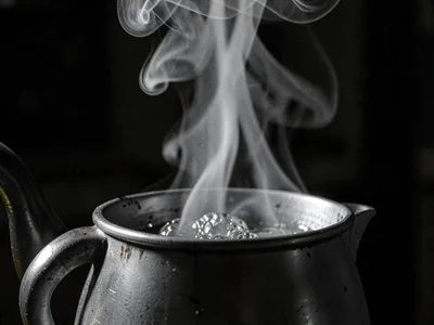 Heat rising from just-boiled kettle in tight column