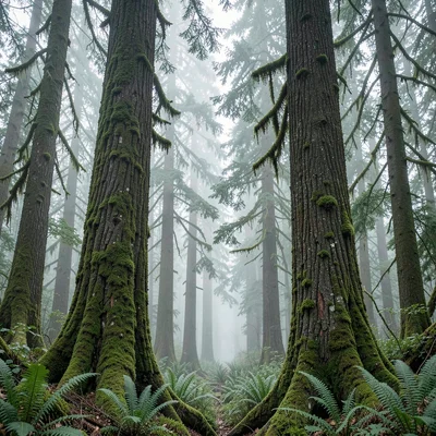 Twin Trunks Framing Forest Depth