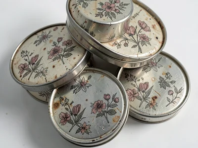 Aged Floral Lithograph Tea Tin Collection