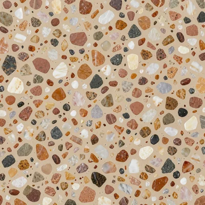 Warm earth terrazzo: sandstone, terracotta, and cream marble chips in buff-color