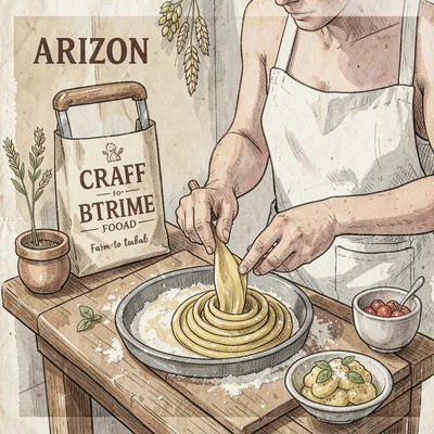 Artisan food packaging illustration, Artisan pasta being made by hand , farm-to-
