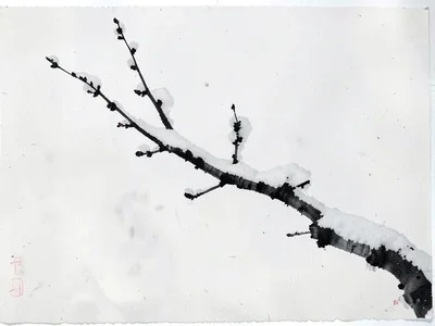 Snow-covered branch as single dark mark