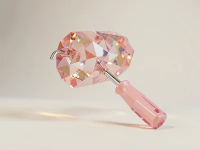 Faceted rose-quartz lowpoly paint roller with a soft faceted barrel and a slim h