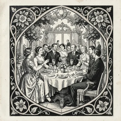 Elaborate garden party scene