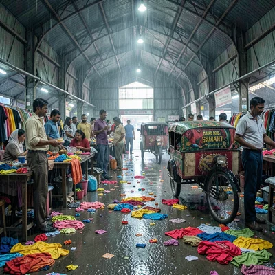 Kinetic density of Dhaka, Bangladesh, Garment factory workers on lunch break, co