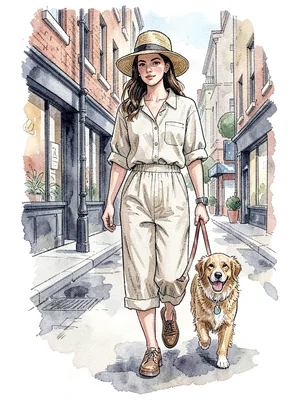 Walking dog linen straw hat