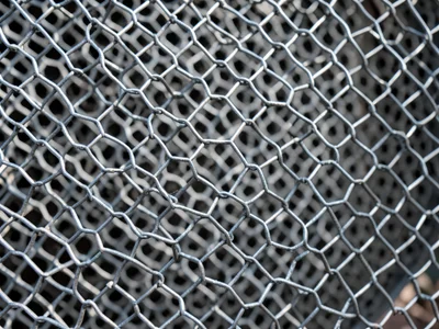 Hexagonal chicken wire mesh in galvanized steel, honeycomb pattern with slight i