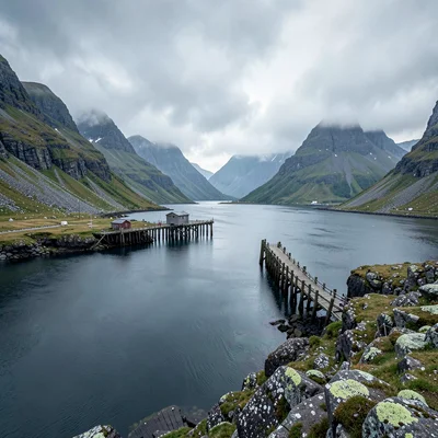 Icelandic isolation, Westfjords remoteness, Collapsed pier pilings extending int