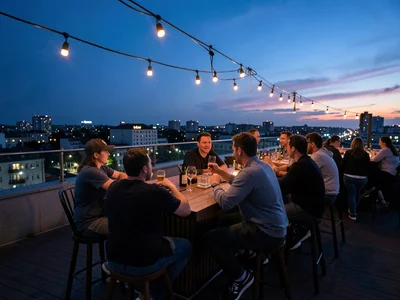 Rooftop bar blue hour