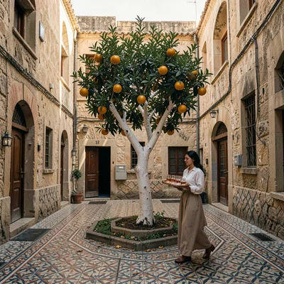Historic medina photography, labyrinthine old city, A courtyard with a central o
