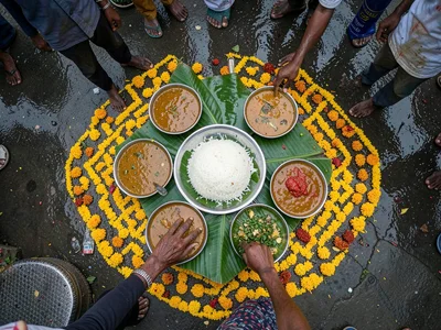 Banana leaf meal from above