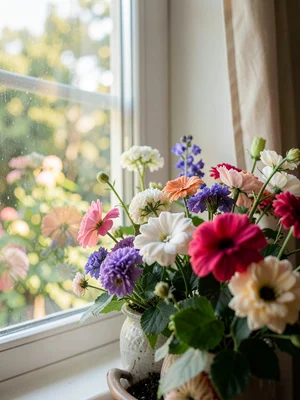 Flowers in window light