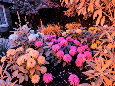 Garden with infrared flower rendering