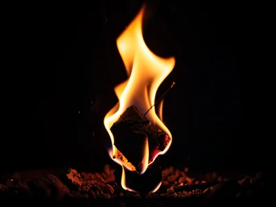 Single flame tip dancing in darkness