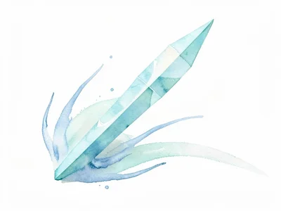 Smooth aquamarine lowpoly spear with a long faceted shaft and pointed tip droppi