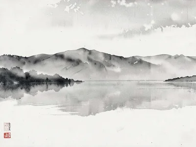 Lake and sky merging in continuous gray