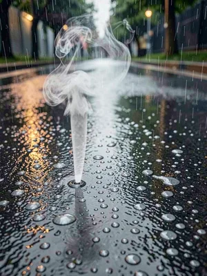 Rain on pavement smell visualized as grey and silver droplet patterns