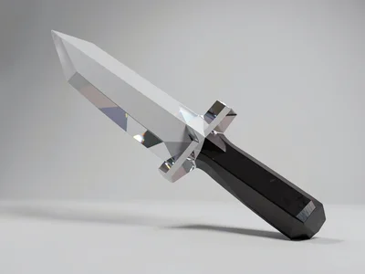 Hollow obsidian lowpoly chisel with a sharp faceted blade and a stout dark handl