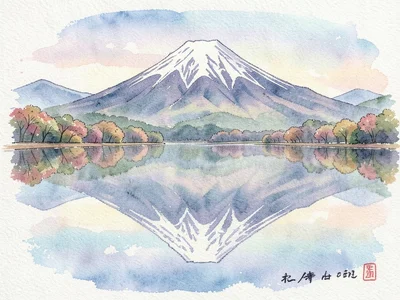 Mountain reflected in lake, mountain is photo, reflection is cross-stitch on fab