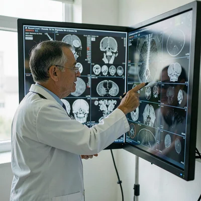 Documentary photography, unposed moment, Doctor reviewing imaging results on lar