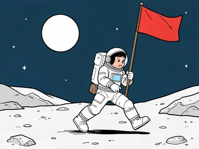 Moon landing flag planting