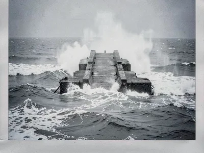 Pier end lost in spray