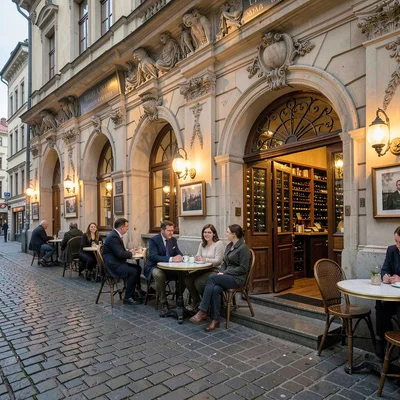 Habsburg café warmth surviving in Lviv, Ukraine, wine cellar entrance in baroque